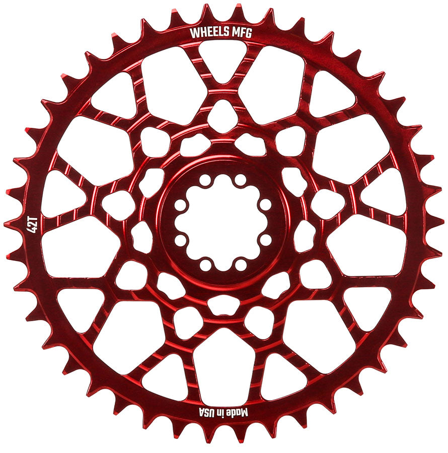 Wheels Manufacturing Gravel Direct Mount Chainring - 42t SRAM 8-Bolt Direct Mount 6.5mm Inboard Offset T-Type Chain Compatible Red