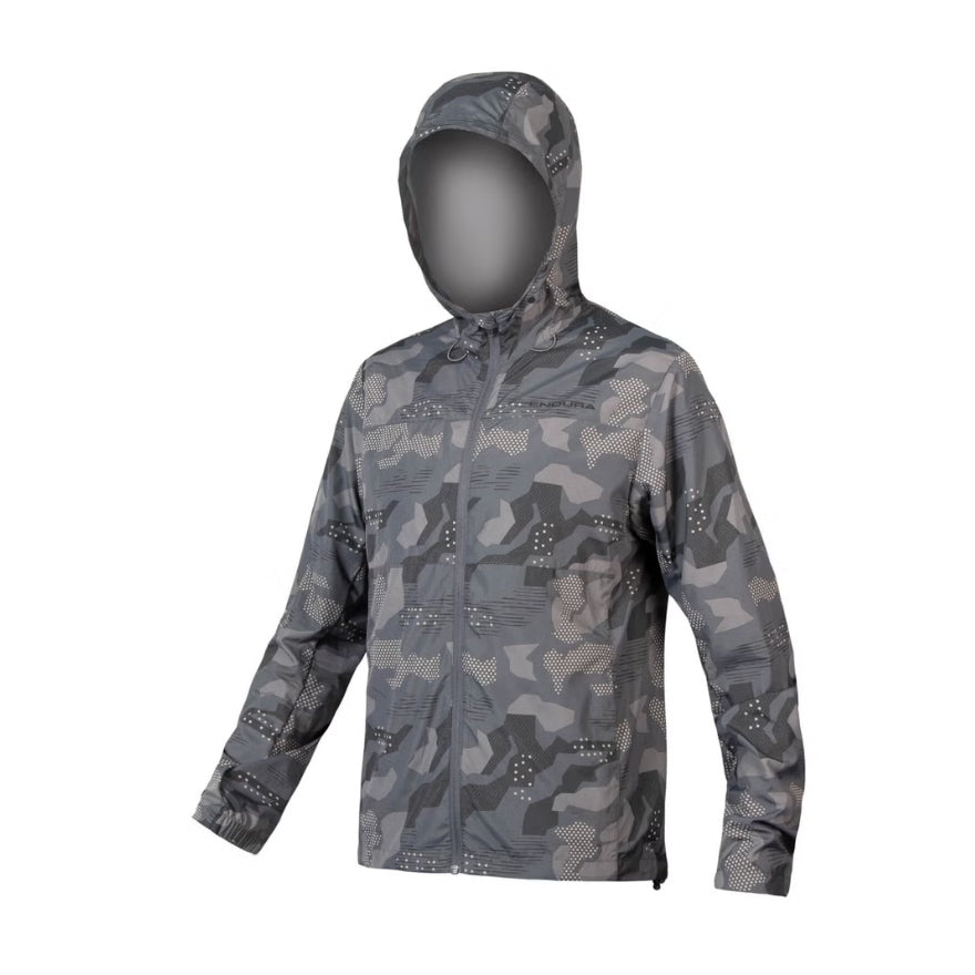Endura Hummvee Windproof Hooded Shell Jacket XL Gray Camo